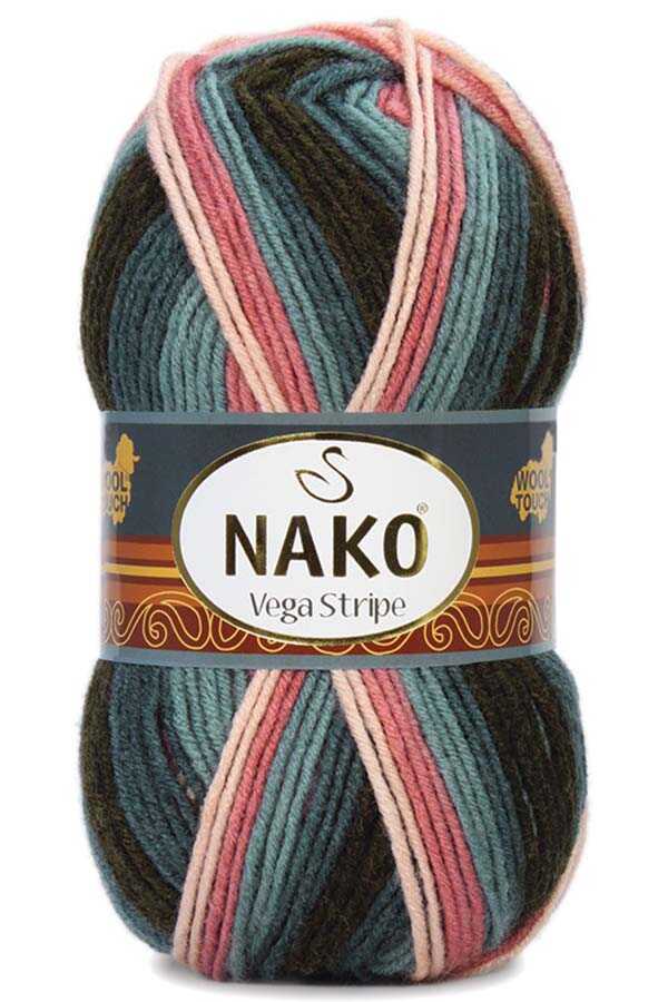 Nako Vega Stripe Çizgili Örgü İpi | %100 Premium Akrilik - 100g 195m