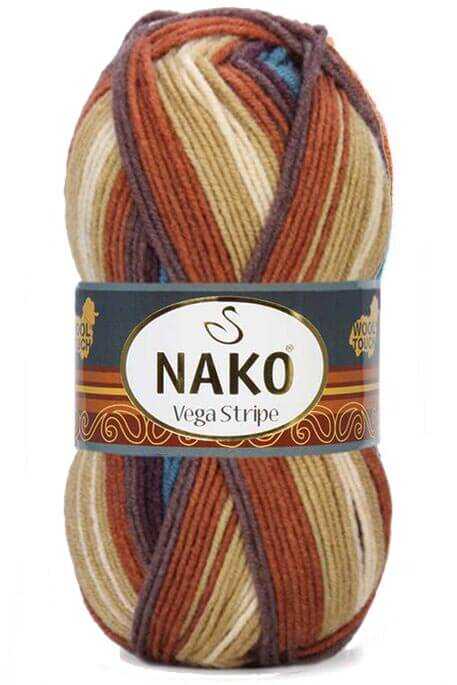 Nako Vega Stripe Çizgili Örgü İpi | %100 Premium Akrilik - 100g 195m
