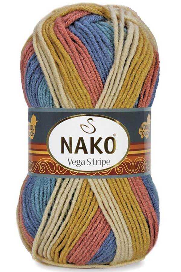 Nako Vega Stripe Çizgili Örgü İpi | %100 Premium Akrilik - 100g 195m